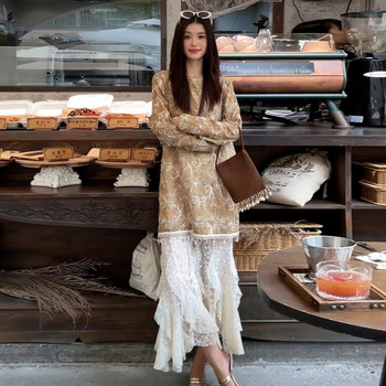 Spring Women's Skirts with a Variety of Styles, Bohemian Style, High-End and Stunningly Beautiful, Coffee-Colored Lace Embroidered Dress