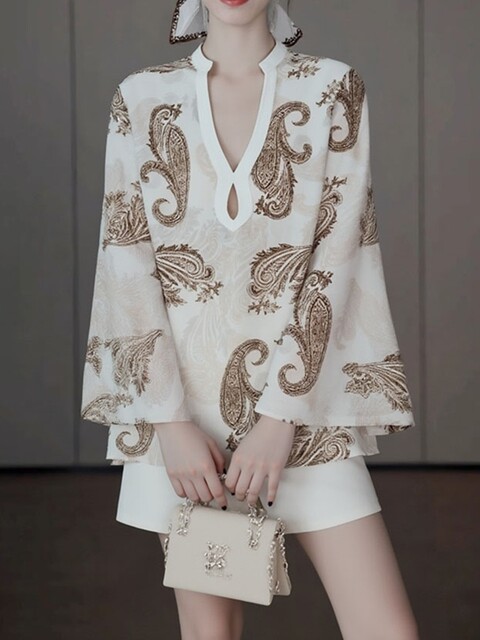 Elegant and Sophisticated Blouse with French Style, High-End Feel, Light Luxury, Niche Design, Ramie Print Shirt for Spring