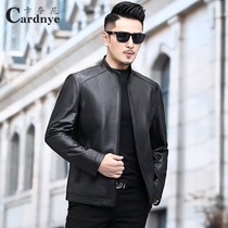 Motorcycle calfskin jacket mens first layer cowhide leather leather jacket Mens stand collar handsome Korean slim thin jacket