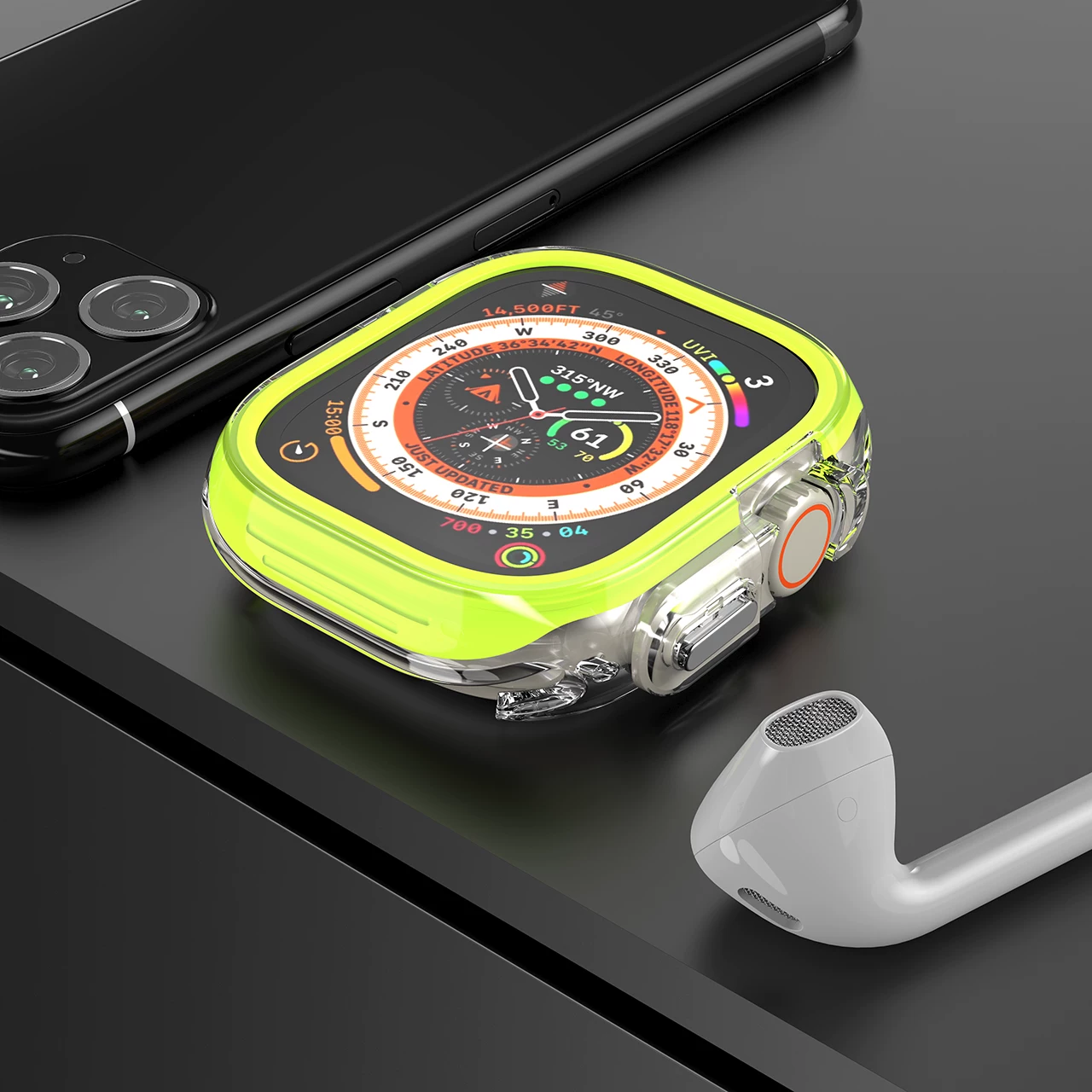 Любое применение к защитному чехлу Apple Watch 9/10 поколение 8 защитный чехол Apple Watch 9 candy s8 половинный пакет Ultra2 полый цвет s10 силиконовый прозрачный двухцветный мягкий чехол