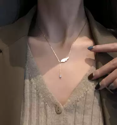Advanced sense wing necklace female sterling silver tassel choker cold trend Net red minority design sense light luxury simple