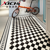 Xi Chi Nordic black and white simple modern mosaic tile waistline floor wave line whole body ceramic