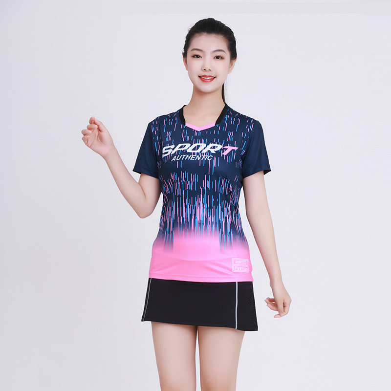 2023 Summer New Badminton suit female set short sleeve elasticity to repair tennis fitness running suit