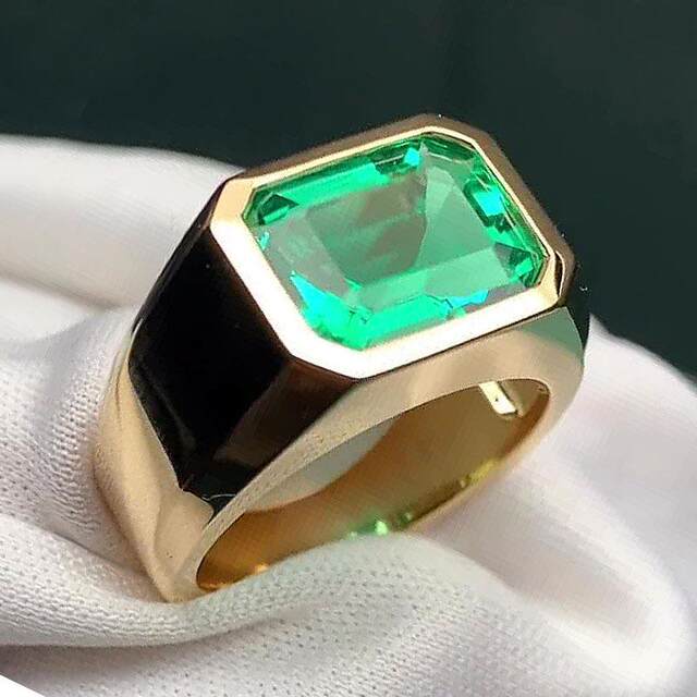 European and American Foreign Trade Amazon Gemstone Ring, Green Zircon Ring, Bold and Unique Vintage Ring for Men and Women, Simple Korean Style