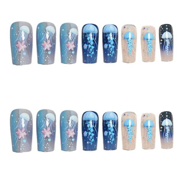Ocean Elements Starry Sea Journey·Jellyfish Wearable Nails Removable Nail Art 24 Pieces