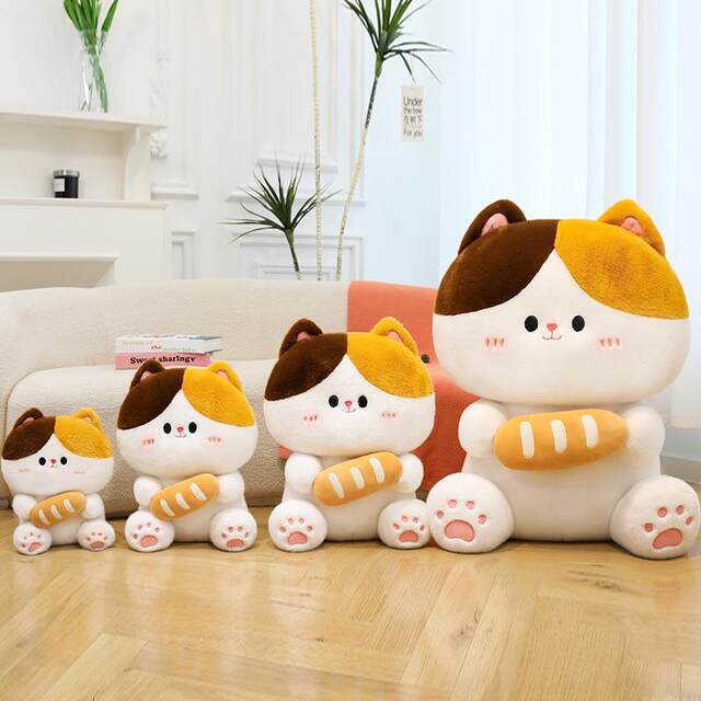 Cartoon Bread Cat Plush Toy Companion Doll, Three-Colored Cat Plushie, Gift for Girls, Decorative Piece, Pillow