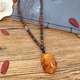 Vintage Ethnic Style Chicken Wing Wood Second-Generation Old Beeswax Necklace Unisex Versatile Amber Pendant Long Sweater Chain Accessory