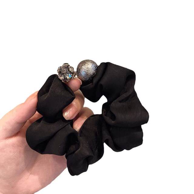 Textured Rhinestone Silver Bead Hair Tie High-End Korean Hair Accessory Ponytail Hair Rope Elastic Band 2024 New Black Hair Rope