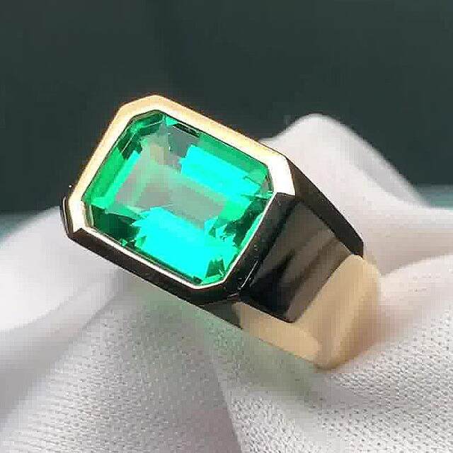 European and American Foreign Trade Amazon Gemstone Ring, Green Zircon Ring, Bold and Unique Vintage Ring for Men and Women, Simple Korean Style