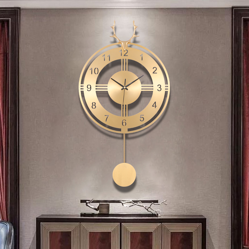 Nordic Fashion Quartz Clock Living Room Deer Head Pure Bronze Brief Hang Clock Creative Home Watch Hang Wall Light Lavish Clock