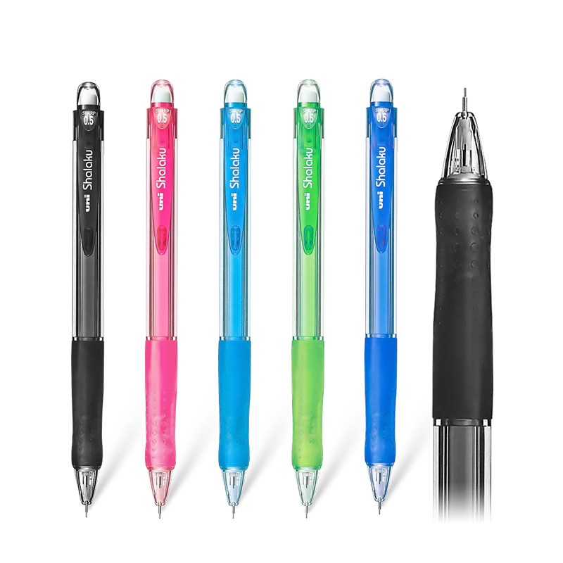 Yi Chen office UNI Mitsubishi mechanical pencil M5-100 primary school color transparent rod children's activity pencil tail with eraser head 0 5 telescopic pen nozzle