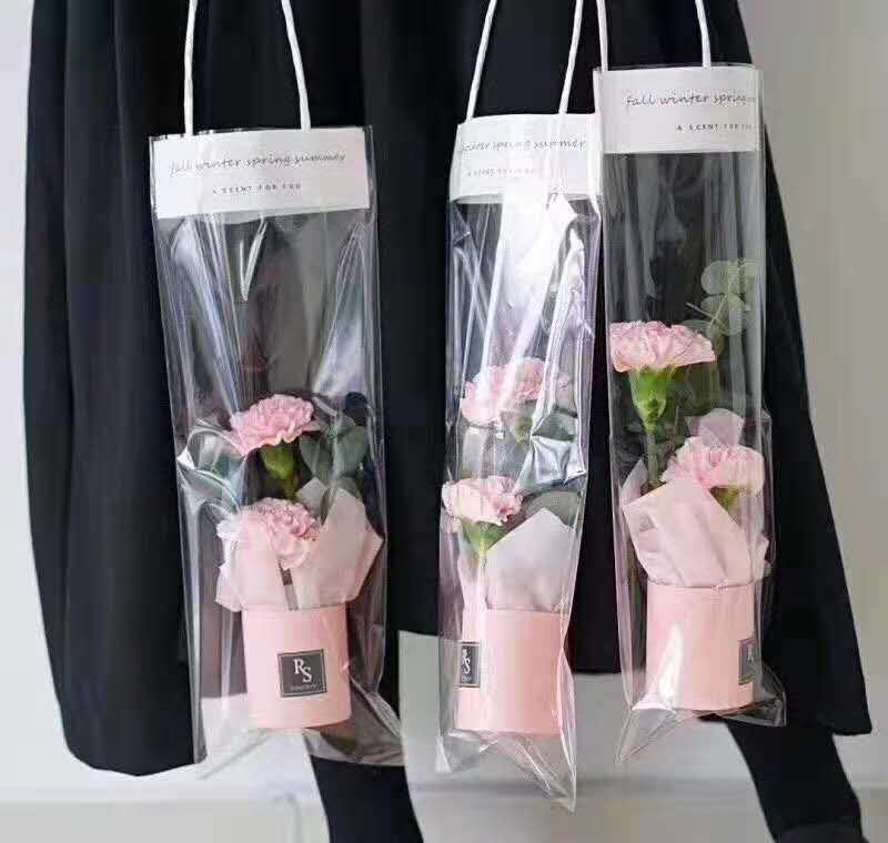 Mini Bucket Small Flower Box Transparent Bouquet Bag Flower Packaging Bag Ins Transparent Tote Bag Flower Bag