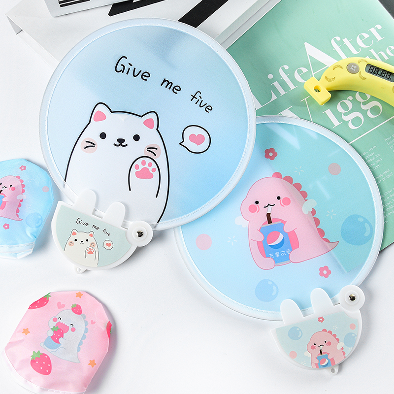 Time old lane folding fan Mini portable cartoon small fan Female round fan Children's portable folding fan