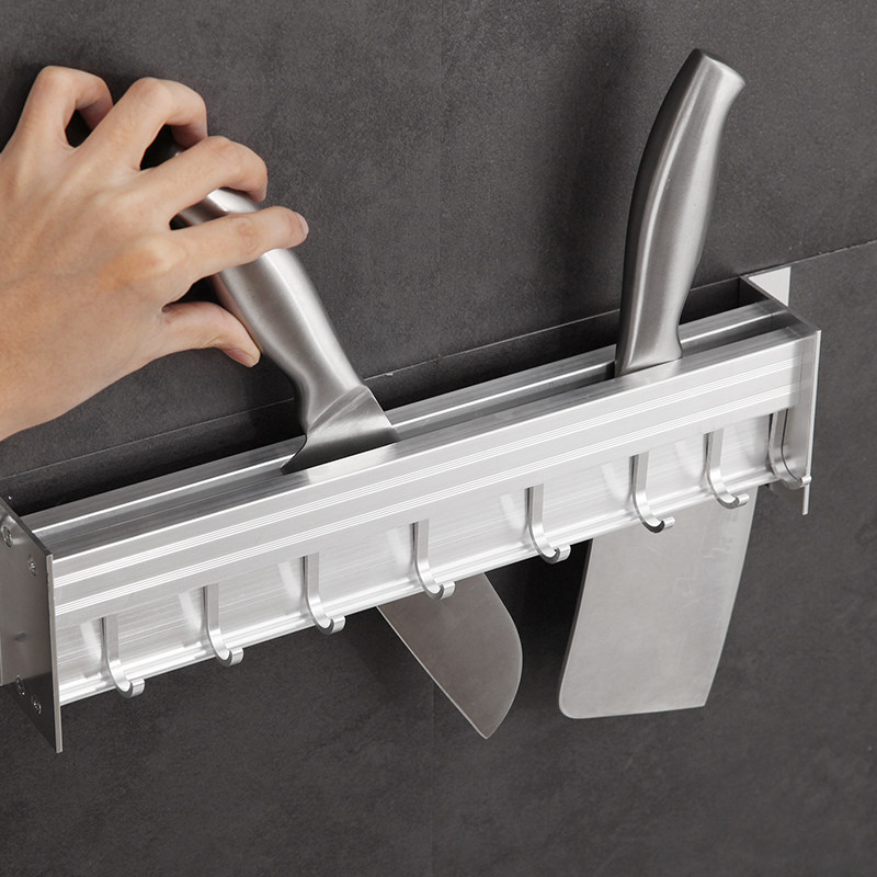 Punch-free knife holder kitchen supplies multi-function hook rack wall-mounted knife holder space aluminum storage shelf
