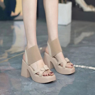 Beige non-tiring platform high heels