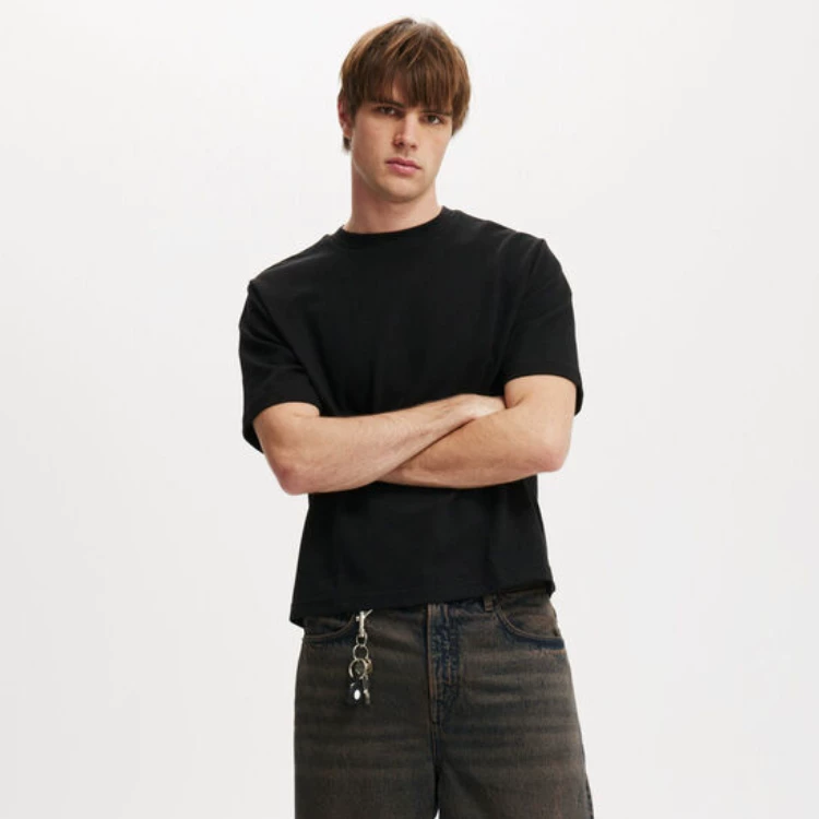 American small neckline BOXYFIT short wide heavy short sleeve cleanfit Solona cool solid color bottoming T-shirt for men