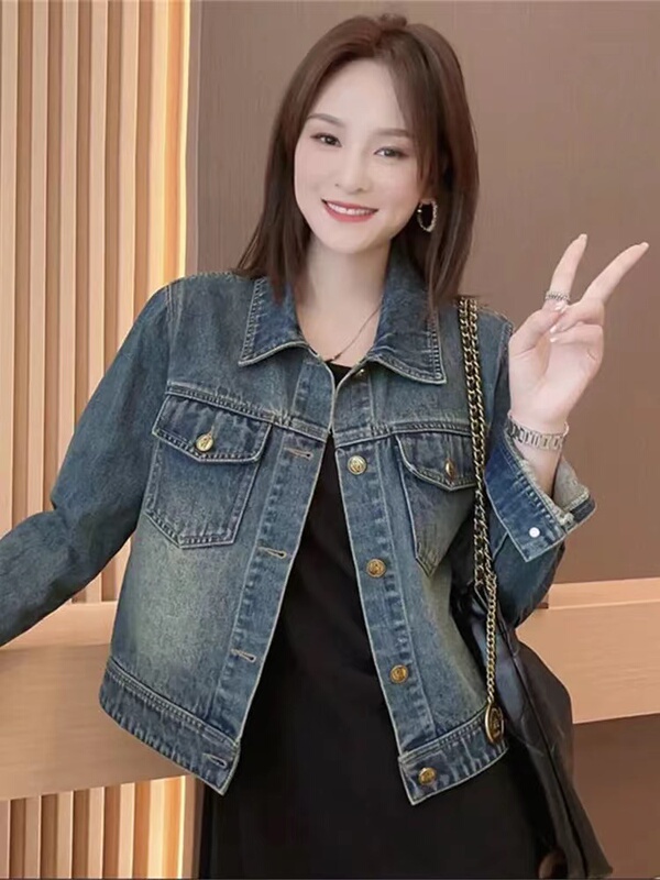 2026 Autumn New Vintage Slimming Denim Jacket for Women Versatile Polo Collar Long Sleeve Short Jacket Trendy 2026 Autumn New Vintage Slimming Denim Jacket for Women Versatile Polo Collar Long Sleeve Short Jacket Trendy