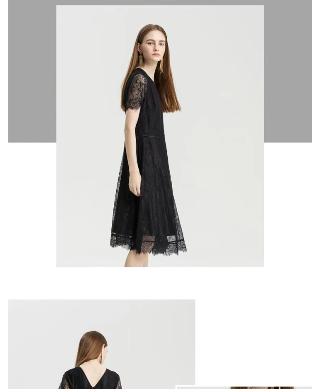 MECITY Ole Women Quần áo Retro Hồng Kông Phong cách Đầm ren gợi cảm - Váy eo cao
