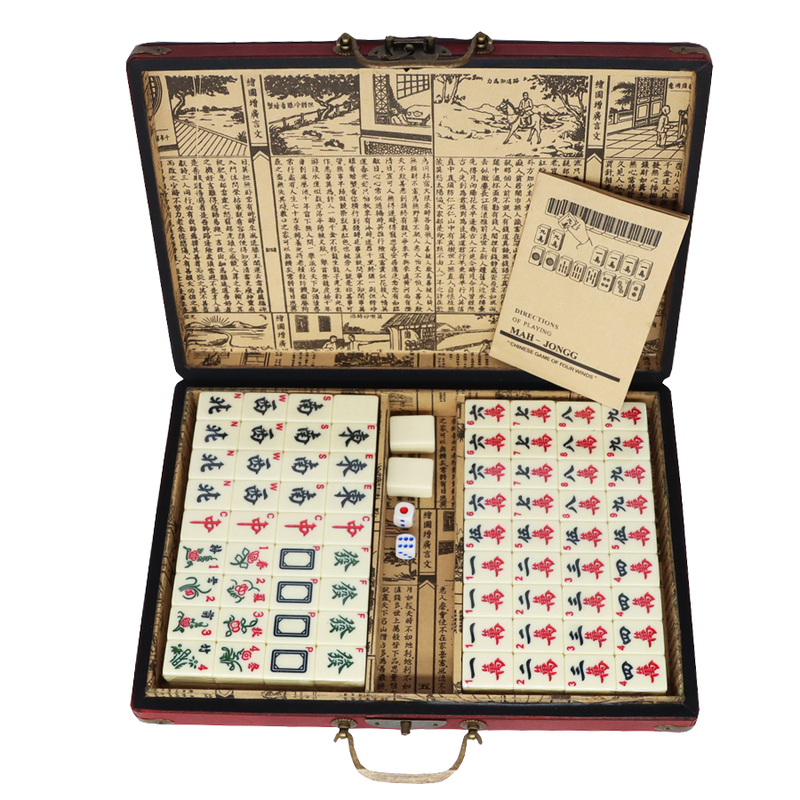 Chinese-Style Antique Mahjong Tiles with English Instructions, Featuring a Unique Handmade Vintage Leather Box, a Mahjong Gift for Foreigners Chinese-Style Antique Mahjong Tiles with English Instructions, Featuring a Unique Handmade Vintage Leather Box, a Mahjong Gift for Foreigners