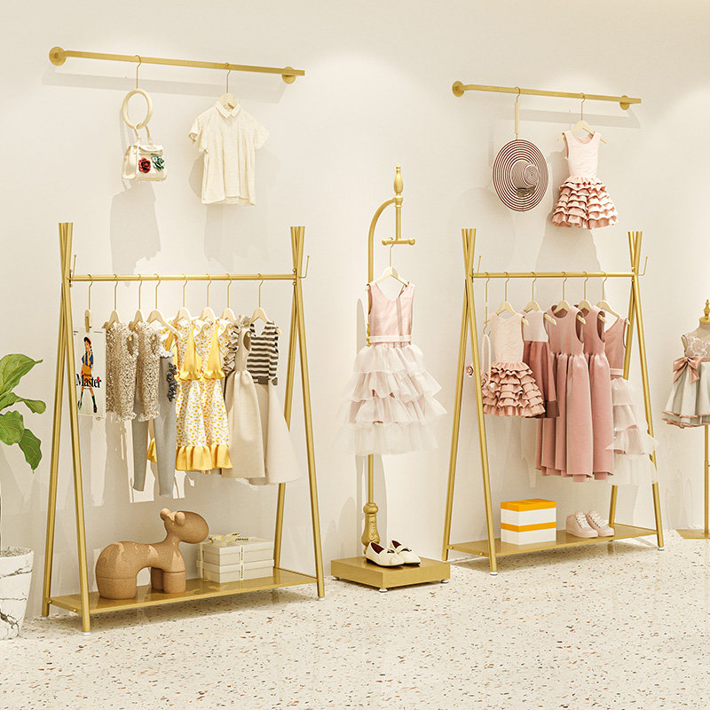 Children's clothing display rack floor-to-ceiling hanger clothing store special display rack golden hanger children's clothing display rack