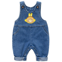 Baby denim back with pants spring autumn 1 One 2 year old male and female toddler by button length pants new foreign air mass pp baby pants