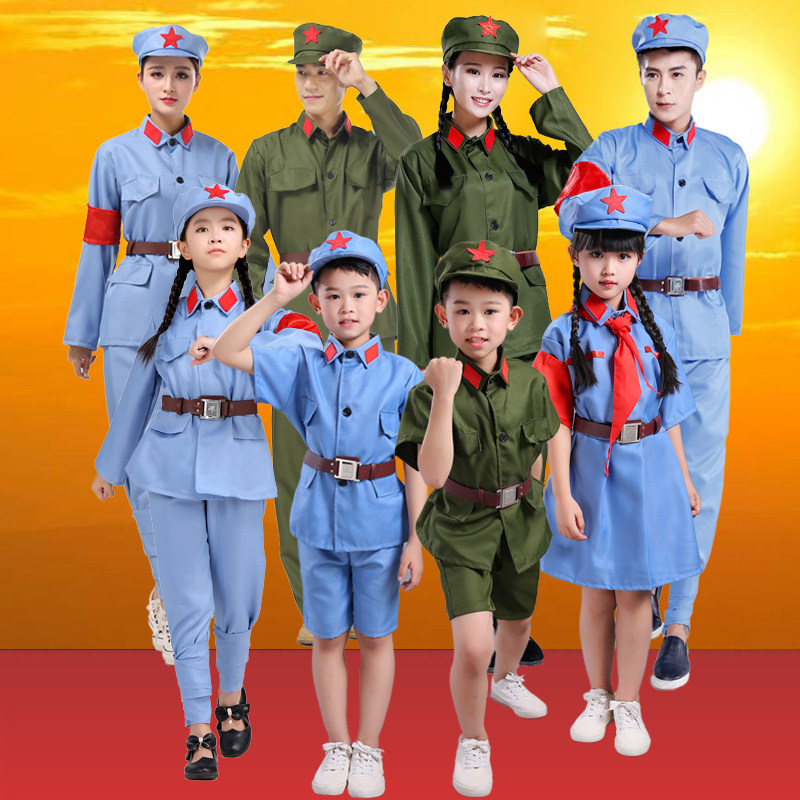 61 Children's Day played out to serve Little Red Army Red Song Chorus Serve 8 Lutheran Army War of Resistance Against Japanese Costumes Toddlers Flash Kindergarten