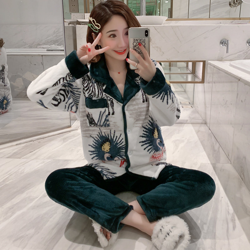 Winter thickening coral plush female plush warm suit fall flannel sweater long sleeve home suit