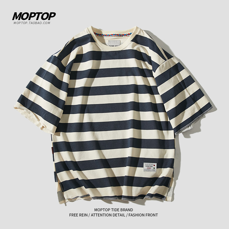 MMOPTOP summer striped short sleeve T-shirt male loose casual summer clothing heavy weights T-shirt male trend to hit undershirt blouses