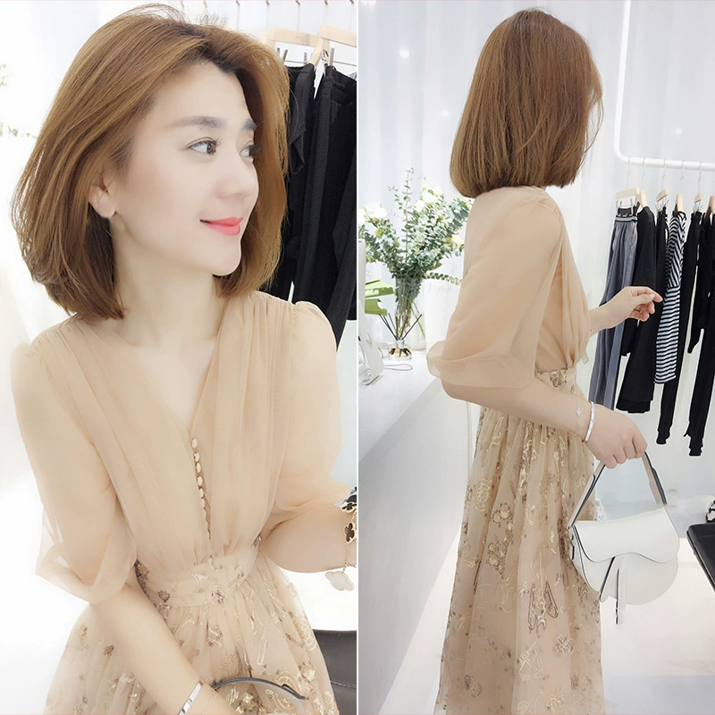 Ga châu âu 2021 mùa hè mới phụ nữ phong cách châu âu cao cấp váy hoa tính khí quý cô váy voan mùa thu - váy đầm