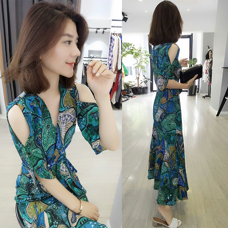 Ga châu âu 2021 hè mới phụ nữ hàng châu âu xu hướng thời trang hoa trễ vai tính khí đầm voan - váy đầm