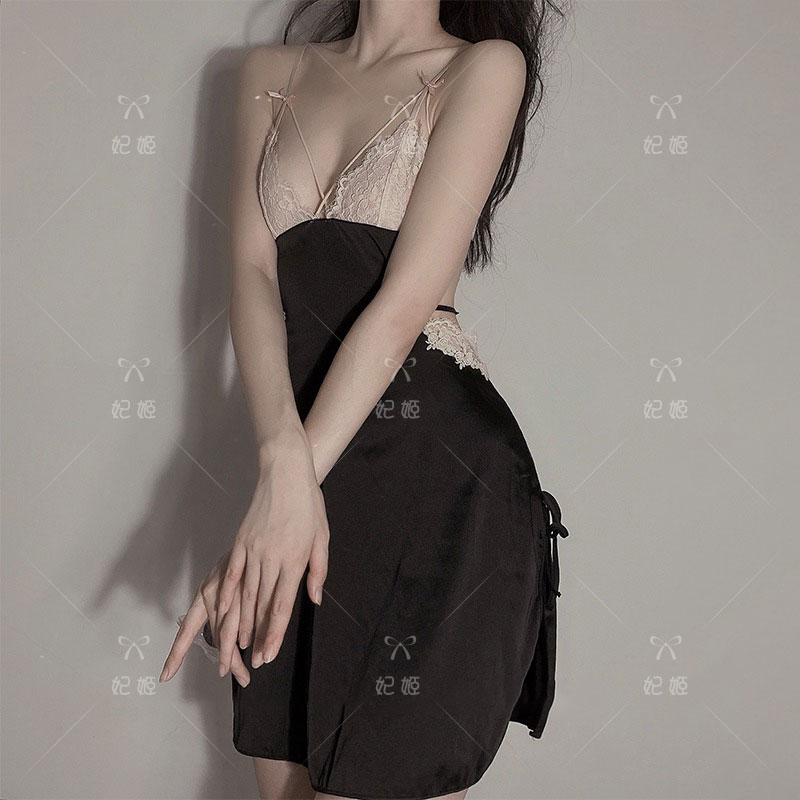 Princess Ji: Sexy seduction Private room Lace Beauty Back Harnesses Sleeping Dress Spring Autumn women Tempting Hot Flirting Suit