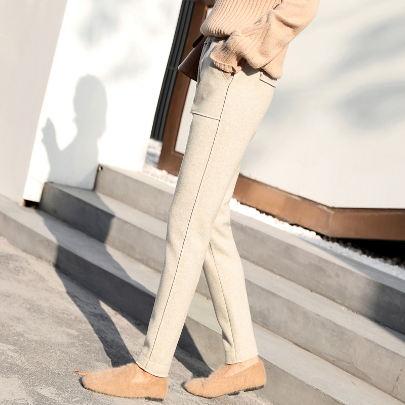 Woolen pants women's 2022 autumn and winter new large size casual beige pants high waist loose trousers Harlan carrot pants