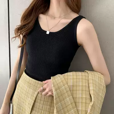 Black knitted vest women's 2021 autumn temperament sleeveless suit with slim slim sling bottoming shirt