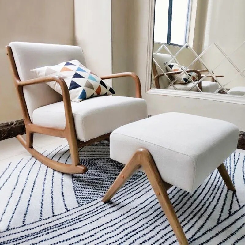 Balcony Solid Wood Leisure Chair Rocking Chair Sofa Rocking Chair Recliner Adult Living Room Home Napping Chair Yaoyao Chair Lunch Break