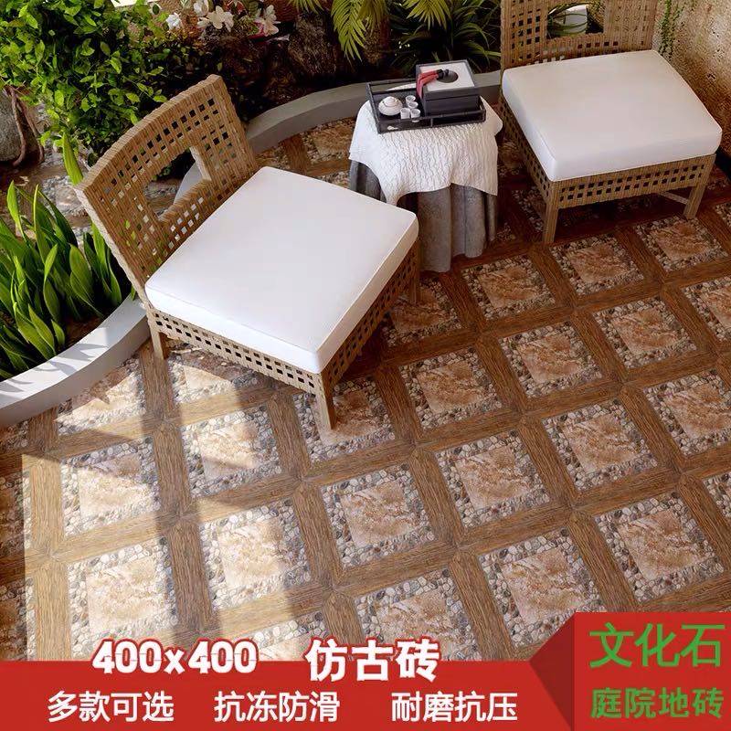 Villa yard floor tile retro pastoral tile balcony antique tile outdoor terrace cobblestone garden non-slip courtyard