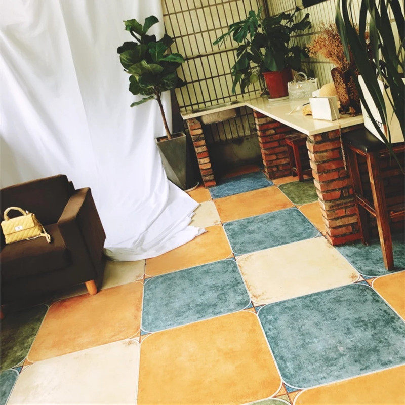 American retro floor tile with corner flower living room anti - slip tile 600 x 600 bedroom balcony tile anti - slip floor tile