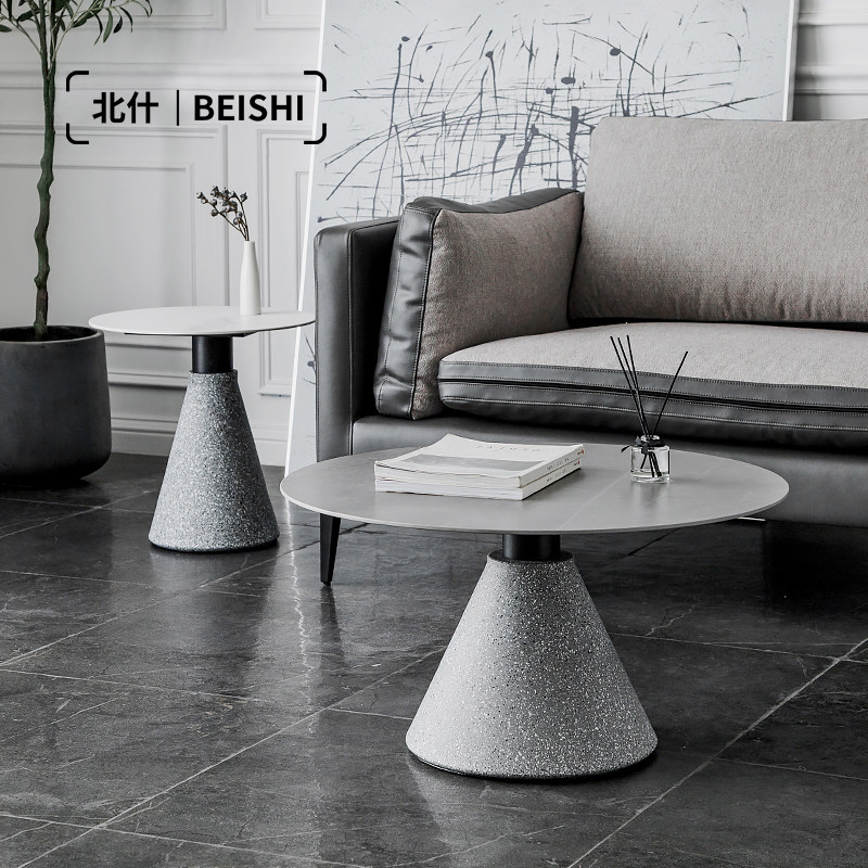 Italian light luxury tea table modern household metal sofa side table living room creative round table small apartment slate coffee table