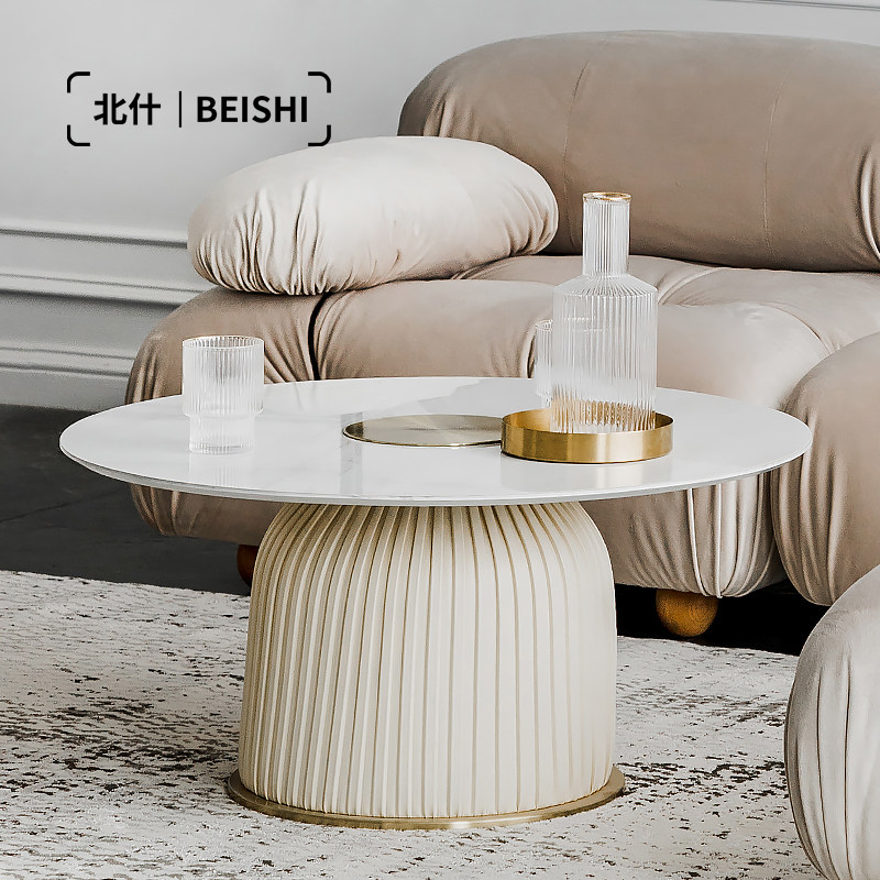 Beishi designer coffee table simple small apartment light luxury sofa side table living room creative metal round tea table combination