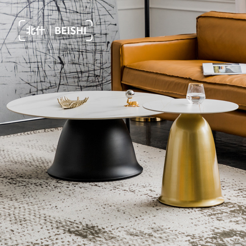 Beishi creative slate coffee table designer living room balcony tea table metal leisure round sofa small side table combination