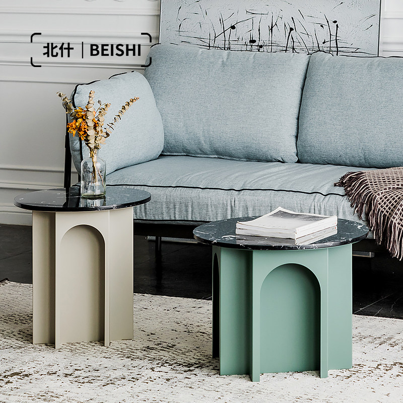 Beishi coffee table round home bedroom wrought iron low table ins wind net red living room marble sofa side table