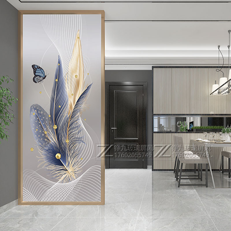 Custom living room art glass screen partition wall modern simple decoration bedroom shade entrance light luxury abstract painting