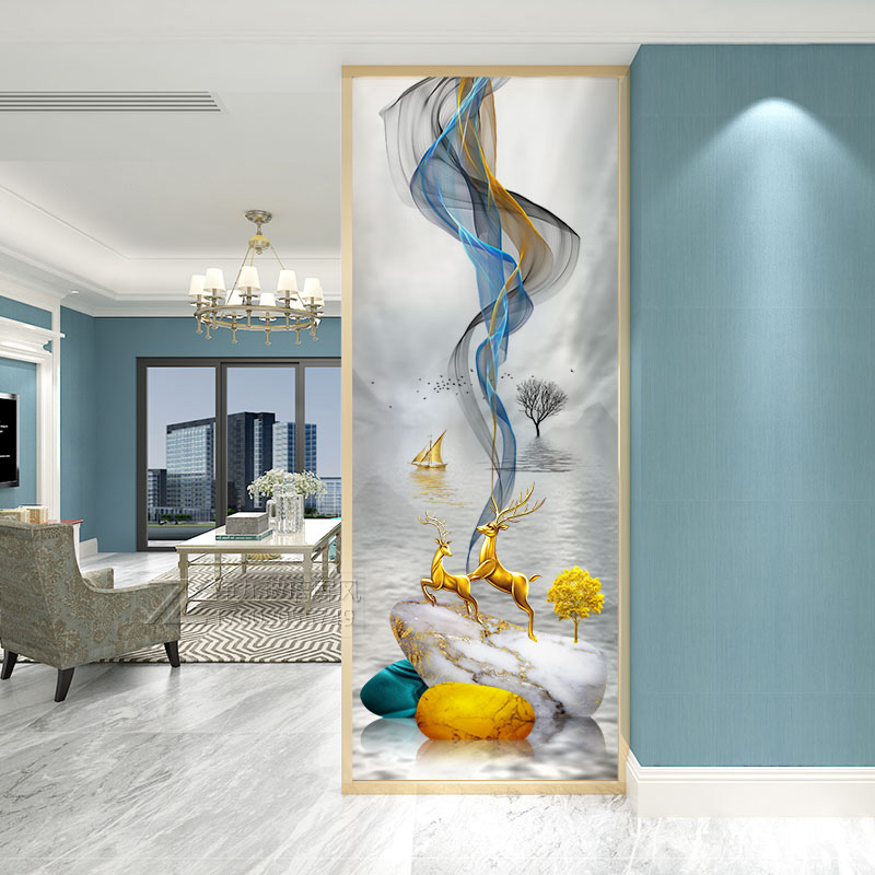 Order to make modern art Glass partition Screen Living room Xuanguan Light and luxurious Makeup Room Steel process Painted Light Transmission
