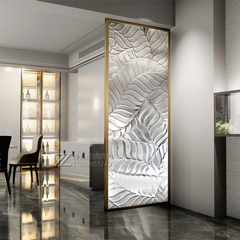 Order made of steel Carved Art Glass Embossing Partition Screen Modern Light Lavish Living Room Entrance Into The House For Home Light Transmission
