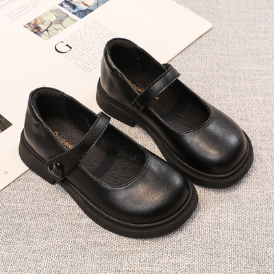 Girls' Black Leather Shoes, Genuine Leather Princess Shoes, 2026 Spring and Autumn Children's Single Shoes, British Style Performance Shoes for Girls, — 1