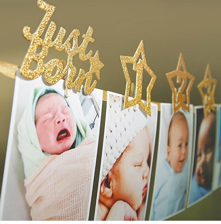 Baby birthday party photo frame background decoration arrangement Wash printing photo pull flag banner hanging wall Photo wall