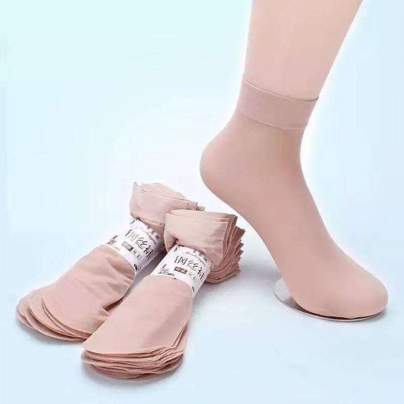(5 pairs of 20 pairs) thickened short stockings socks women's socks mid-tube anti-slip anti-hook flesh-colored steel wire socks mask socks