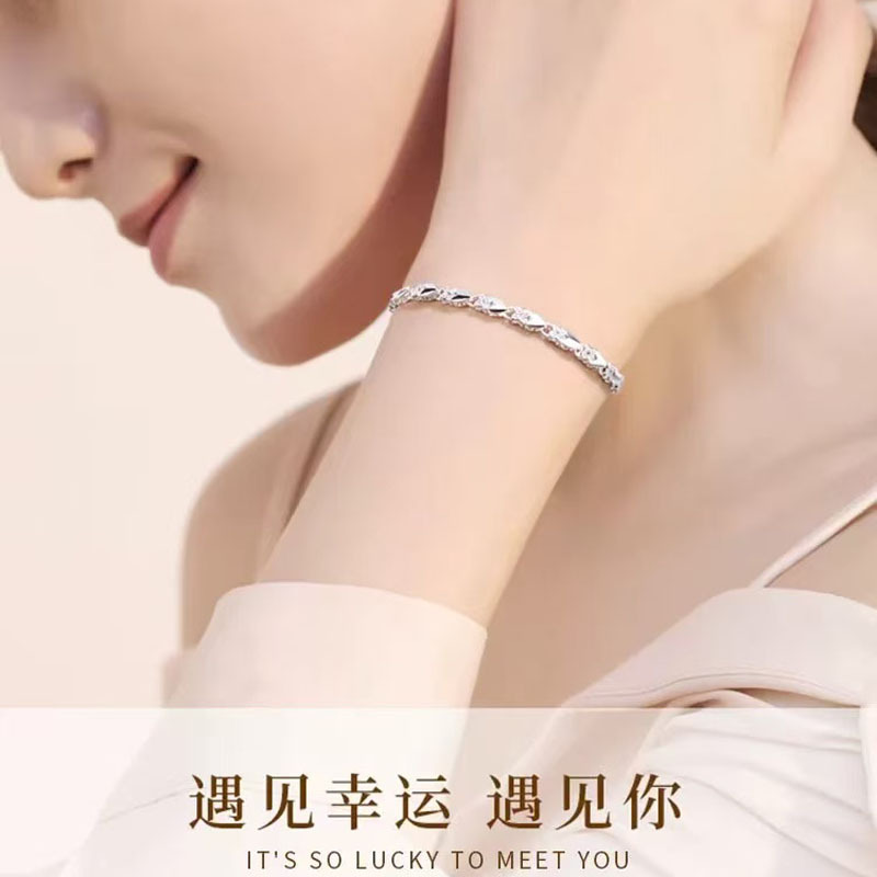 Four-Leaf Clover 999 Sterling Silver Bracelet for Women, Light Luxury Brand Bangle, 2025 New Model, Qixi Valentine's Day Gift for Girlfriend