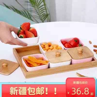 (Xinjiang) Zero food plate creative ceramic fruit plate living room household dried fruit plate with cover subnet Red