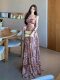 Gentle Retro-Style Printed Spaghetti Strap Dress with French Elegance, Slimming Effect, Strapless and Backless Design, Perfect for Island Vacations