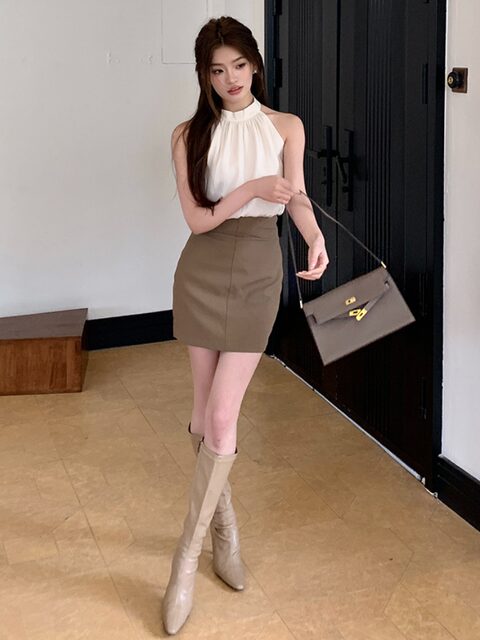 Hot Girl Summer Halter Neck Sleeveless Vest French Style Sexy Gentle Off-Shoulder Loose Pure Desire Chiffon Top for Women